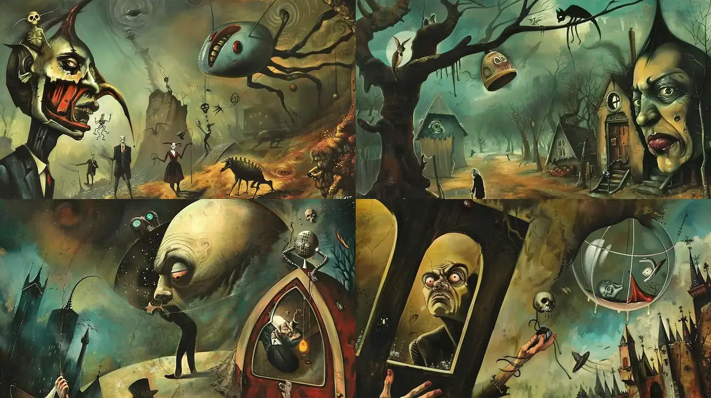 Surreal Dreamscapes with a Macabre Touch - Midjourney sref style