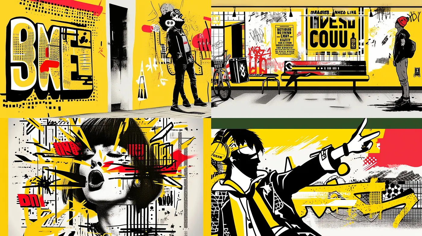 Dynamic Pop Art Fusion with a Street Art Edge - Midjourney sref style