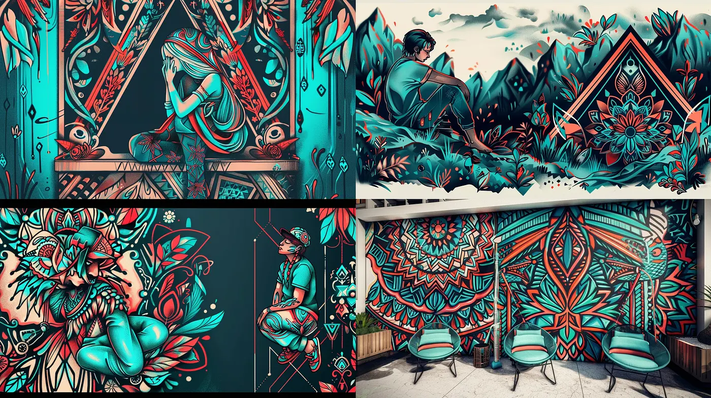 Vibrant Teal Dreamscape: A Fusion of Organic Forms with Geometric Patterns - Midjourney sref style