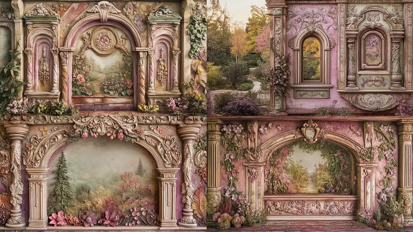 Enchanted Baroque Garden Portals - Midjourney sref style