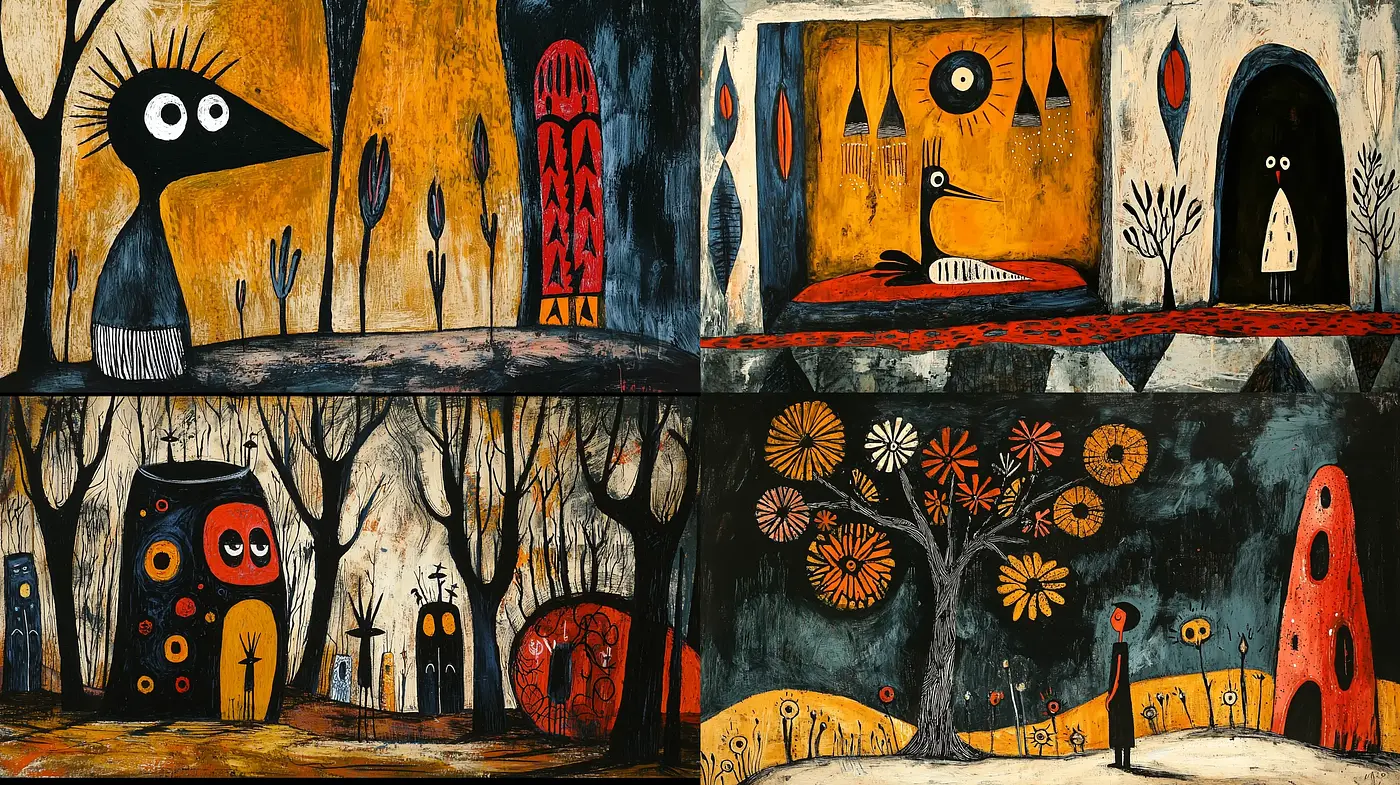 Abstract Whimsicality with an Eerie Undertone - Midjourney sref style