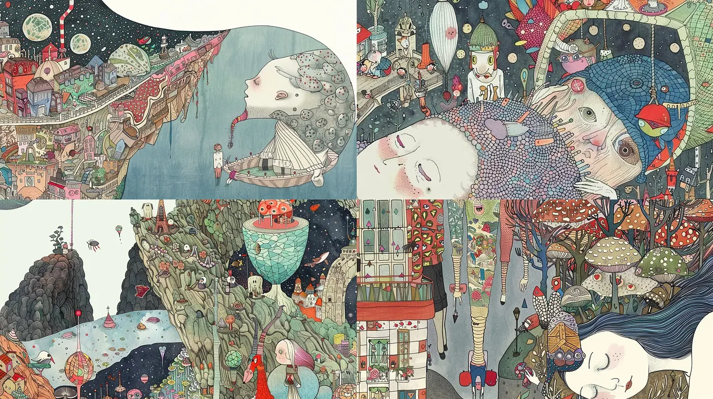Whimsical Dreamscape Fusion in Pastel Hues - Midjourney sref style