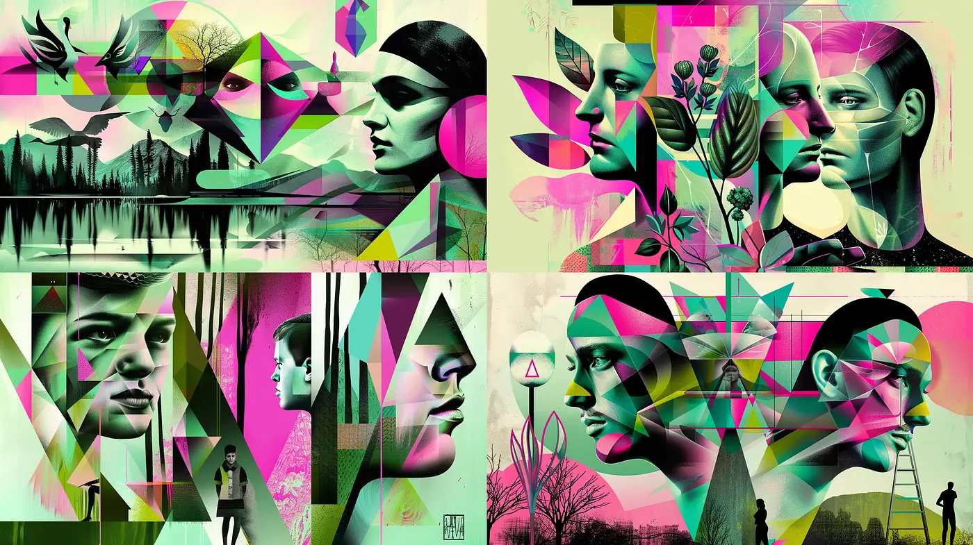 Synthetic Cubist Dreamscape with Surreal Overtones - Midjourney sref style