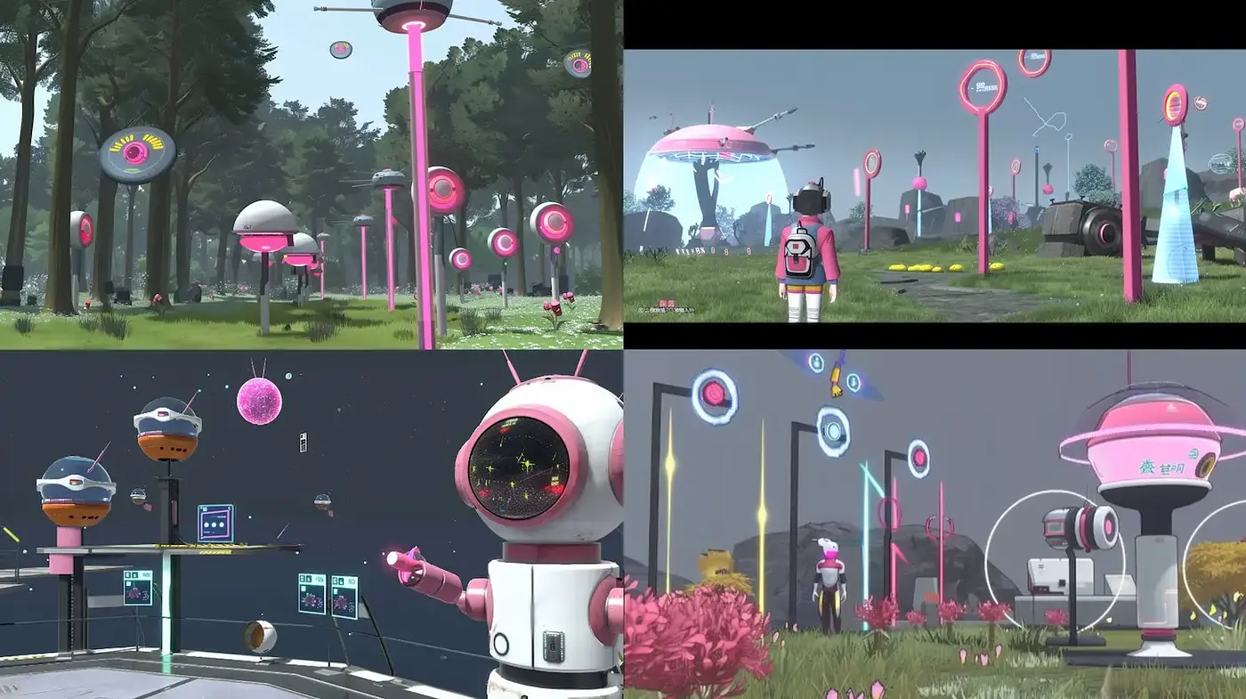 Futuristic and Playful Cybernetic Landscape with Organic Elements - Midjourney sref style