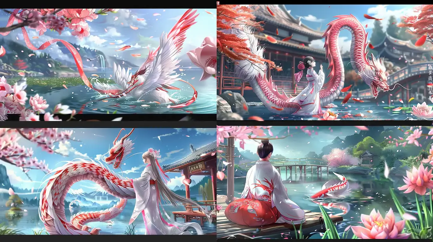 Dynamic Elements Coupled with Serene Natural Landscapes in a Mythical Style - Midjourney sref style