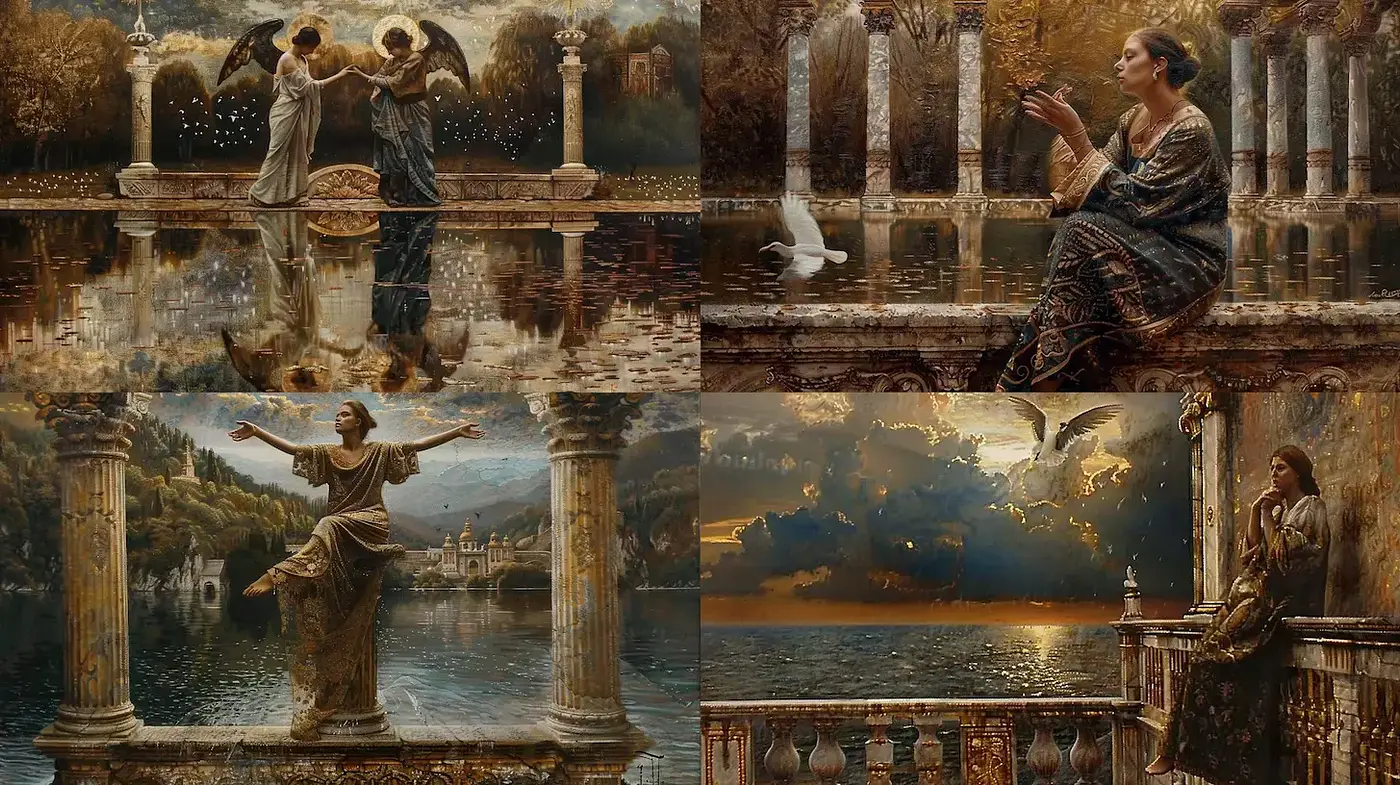 Ethereal Harmony in Reflective Serenity: A Unified Visual Experience - Midjourney sref style