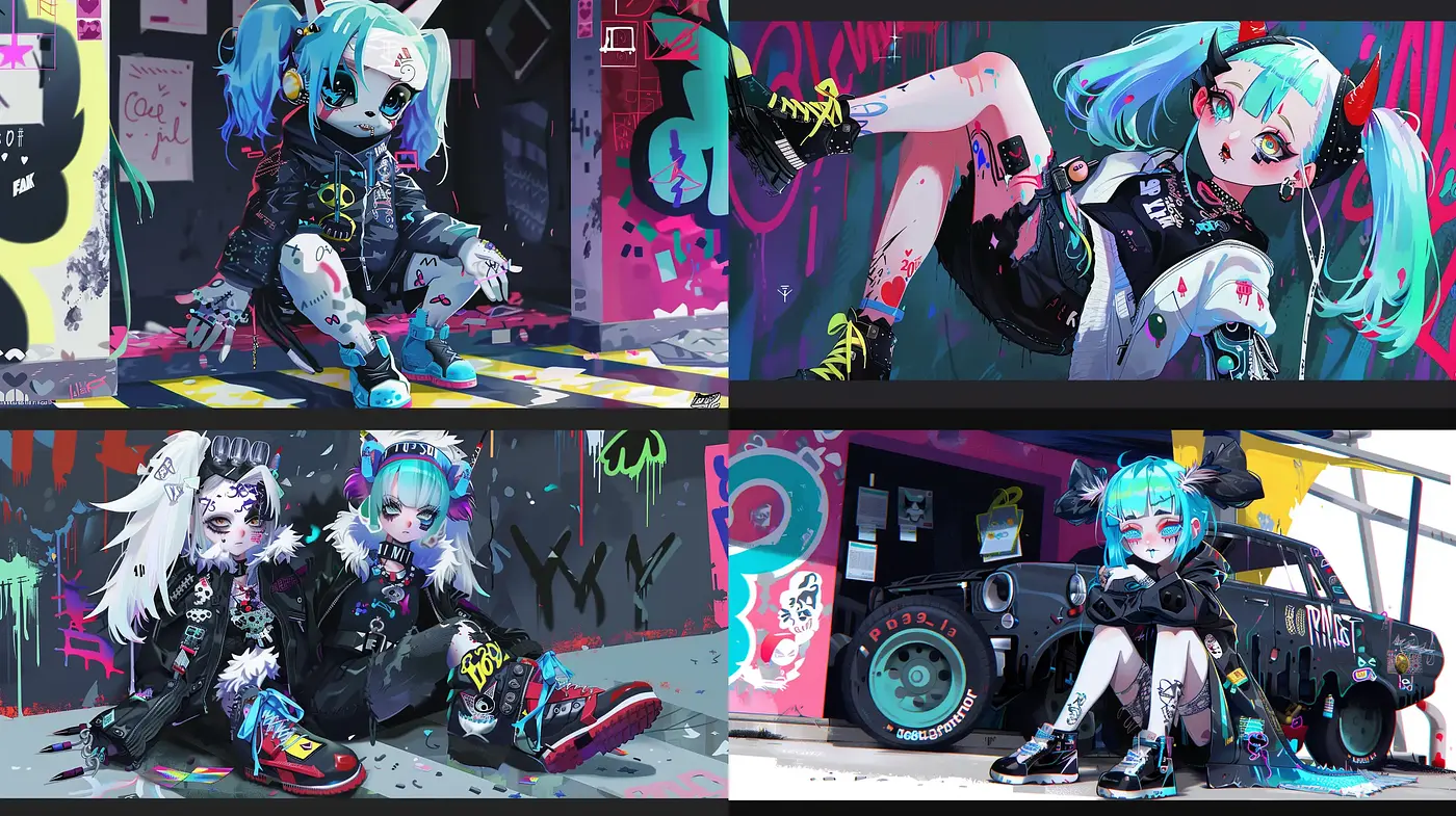 Cyberpunk Street Art Aesthetic with a Vibrant Anime Touch - Midjourney sref style