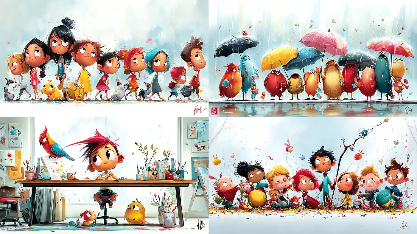 Whimsical and Playful Childlike Illustrations - Midjourney sref style