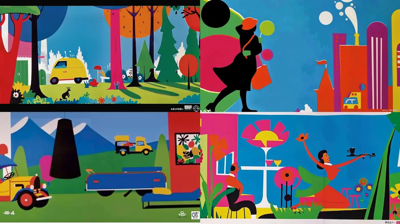 Vibrant and Stylized Art with a Retro Feel and Bold Shapes - Midjourney sref style