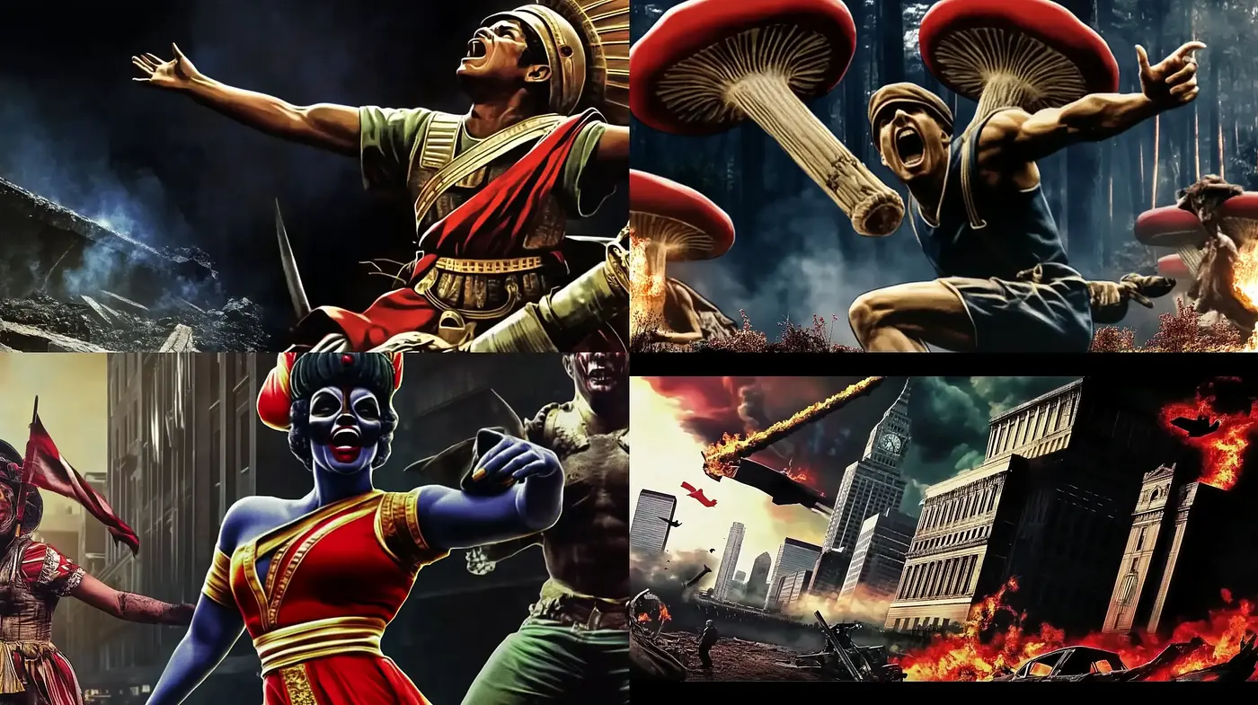 Dynamic Apocalyptic Grandeur: A Fusion of Dramatic Overtones and Action-Packed Artistry - Midjourney sref style