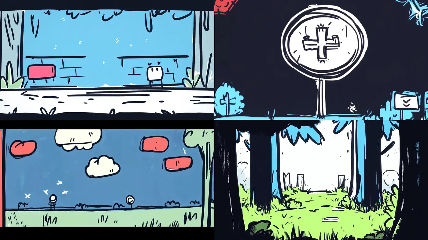 Monochrome Outlines with Pops of Primary Colors - Midjourney sref style