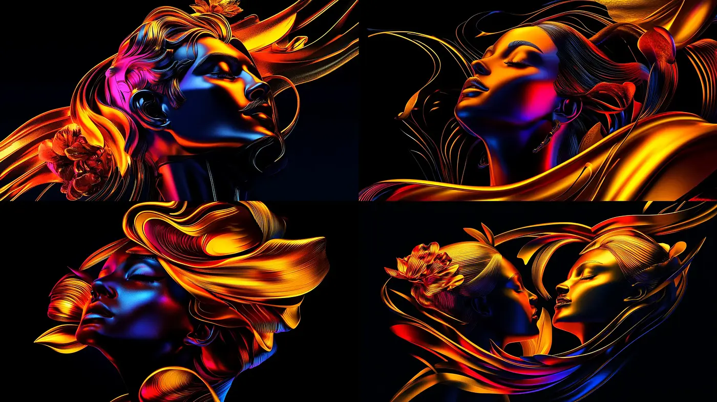 Luminous Contours and Chromatic Fantasy: A Dance of Light and Shadow - Midjourney sref style