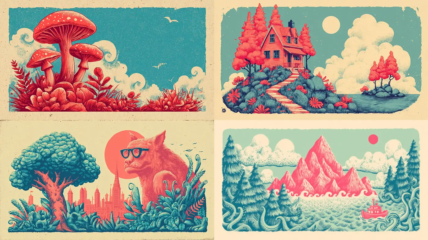 Vividly Whimsical Retro-Modern Aesthetic with Bold Illustrative Elements - Midjourney sref style