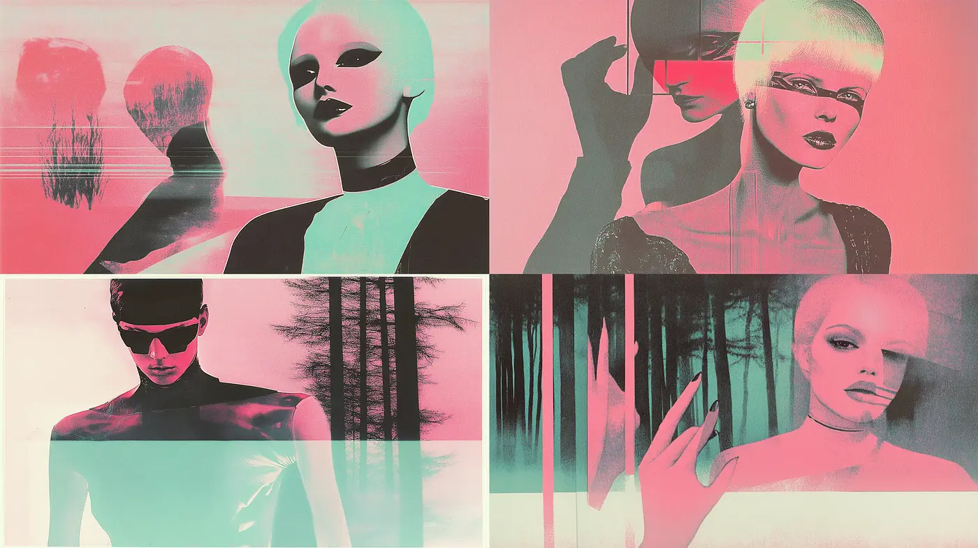 Ethereal Crimson Dreamscape: A Fusion of Vintage Glamour and Cyberpunk Aesthetics - Midjourney sref style