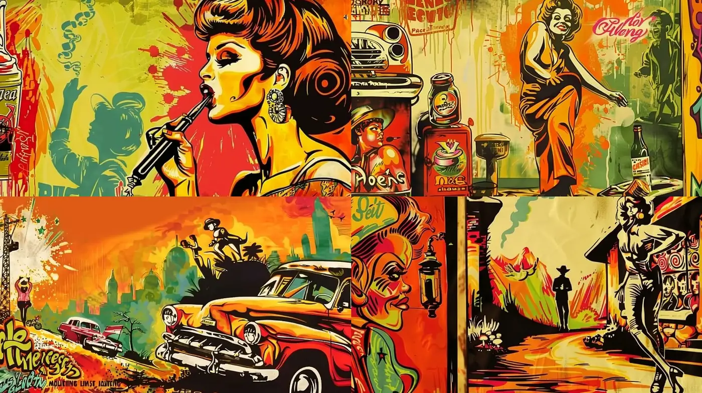 Dynamic Retro Pop-Art Fusion with Vibrant Hues - Midjourney sref style