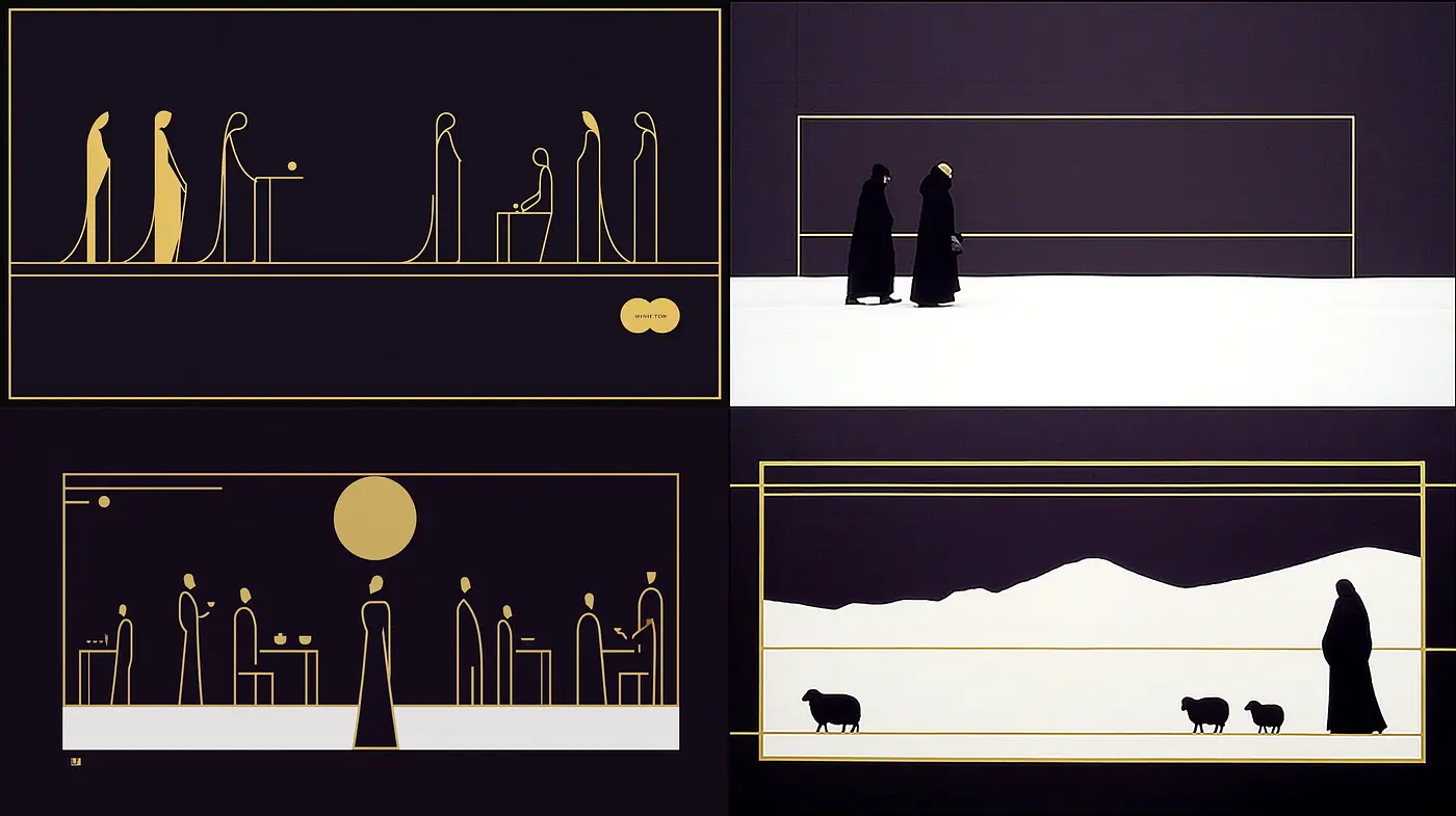 Minimalist and sophisticated narrative aesthetics with a modernist twist - Midjourney sref style