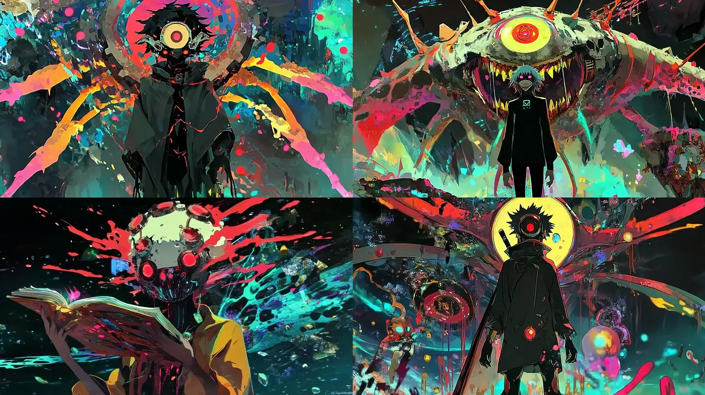Psychedelic Cyber Dreams: A Vivid and Abstract Digital Art Experience - Midjourney sref style