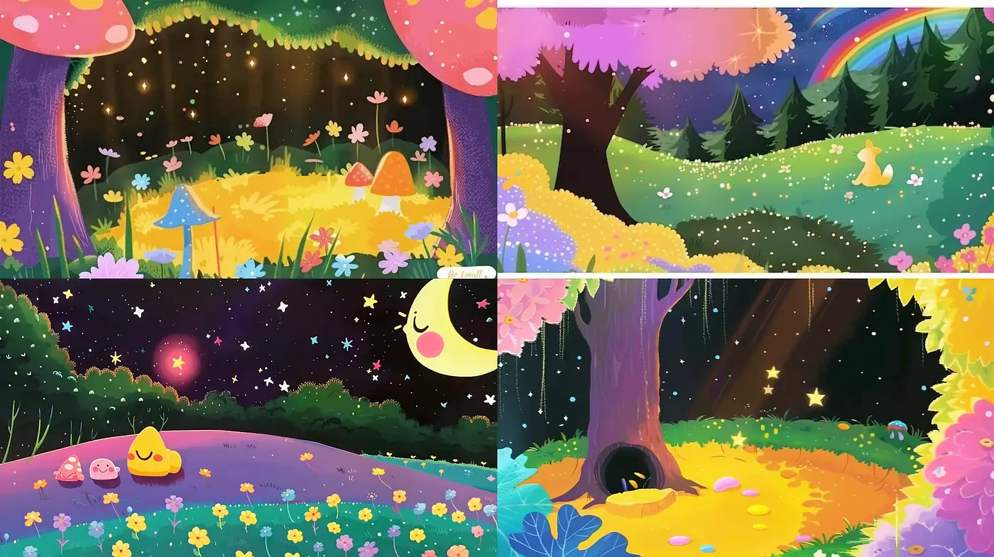 Enchanted Whimsical Landscapes: A Vivid Journey Through Stylized Nature - Midjourney sref style