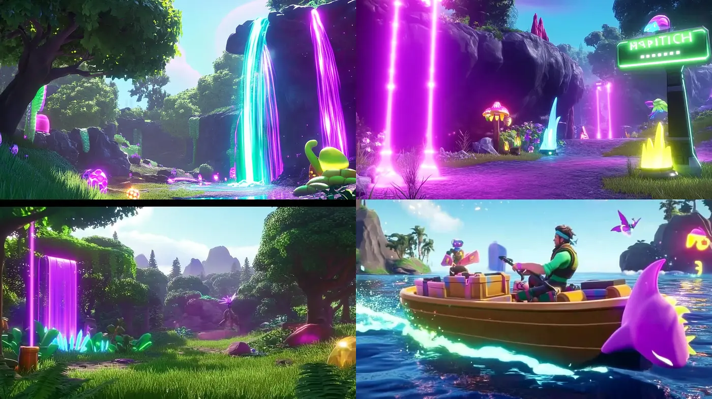 Vibrant and Whimsical Fantasy Landscape with Futuristic Elements - Midjourney sref style