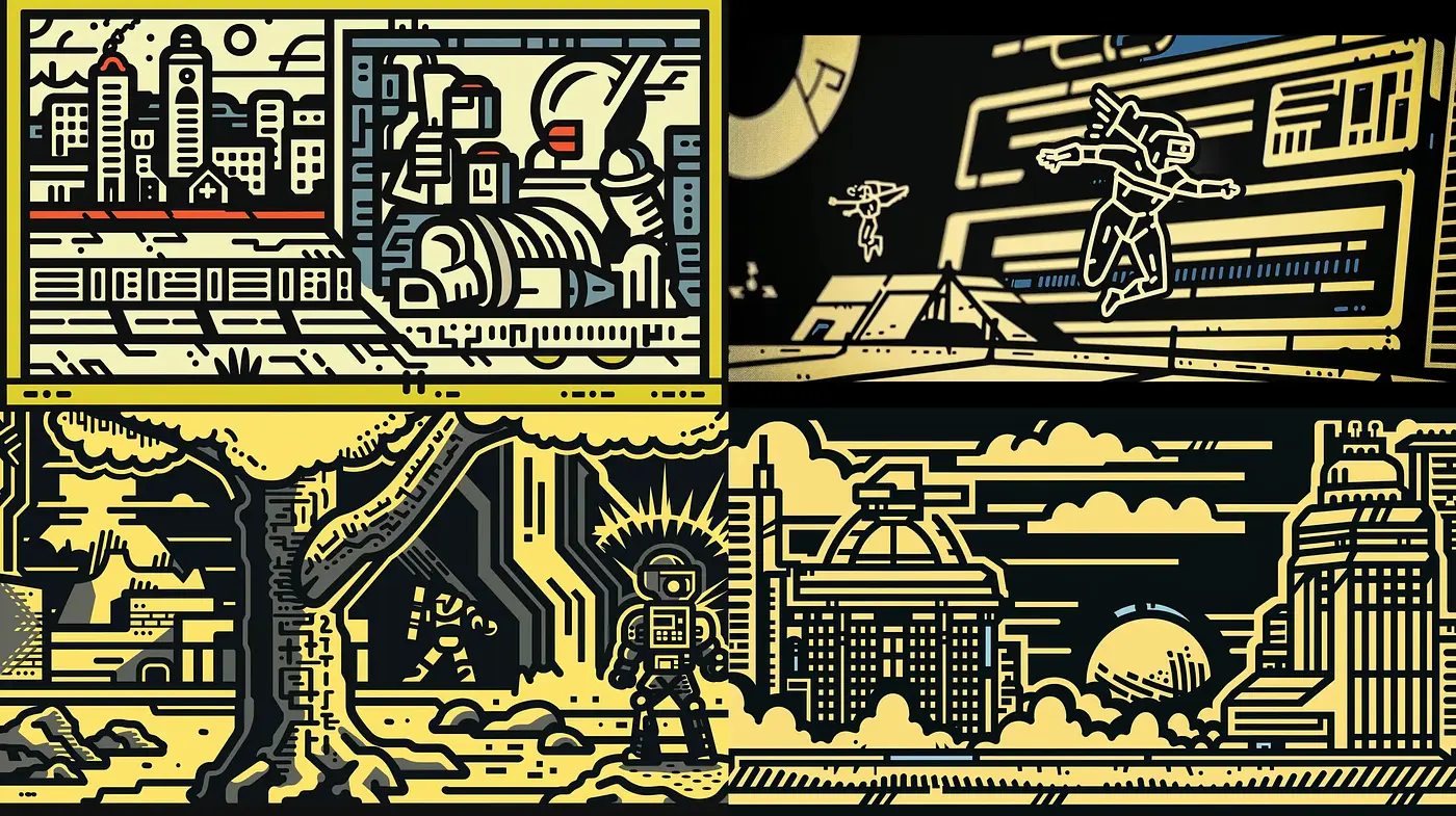 Futuristic Noir Linework Visions - Midjourney sref style