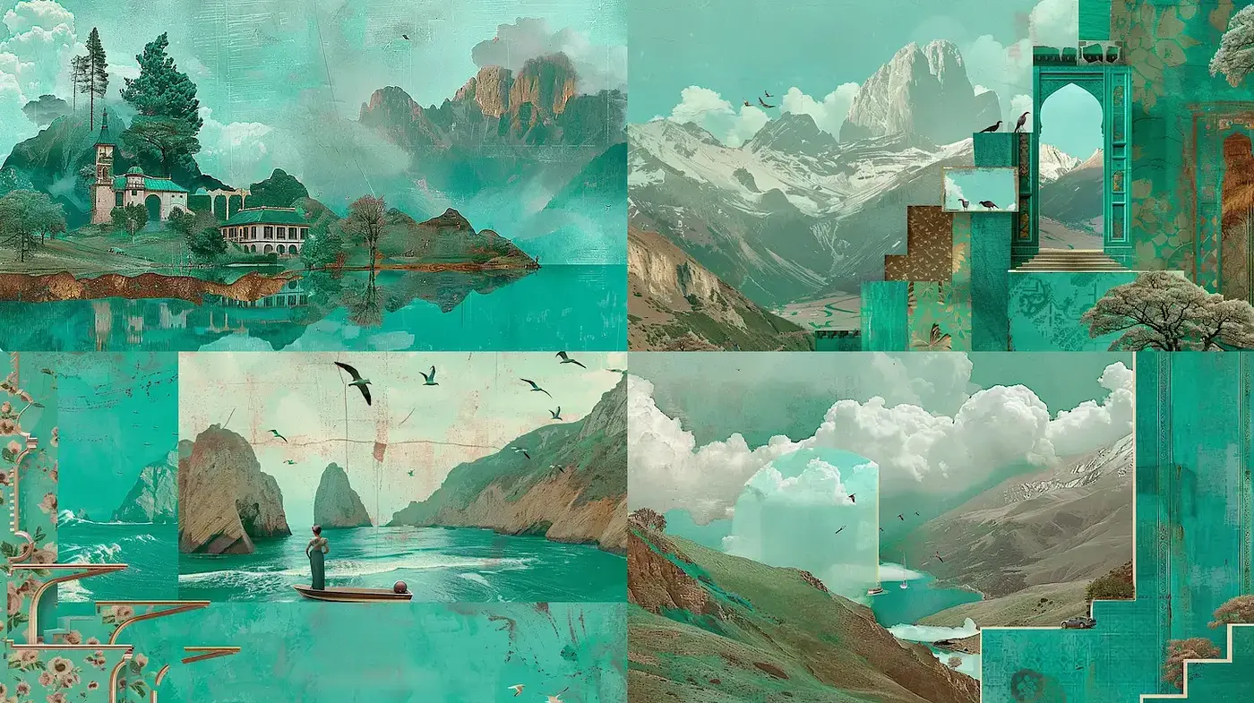 Surrealist Landscape with Ethereal Color Palette and Textural Depths - Midjourney sref style