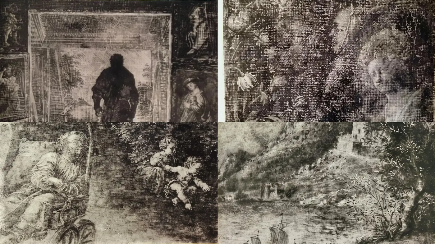 Monochromatic Textured Impressions: A Fusion of Vintage and Etching Styles - Midjourney sref style