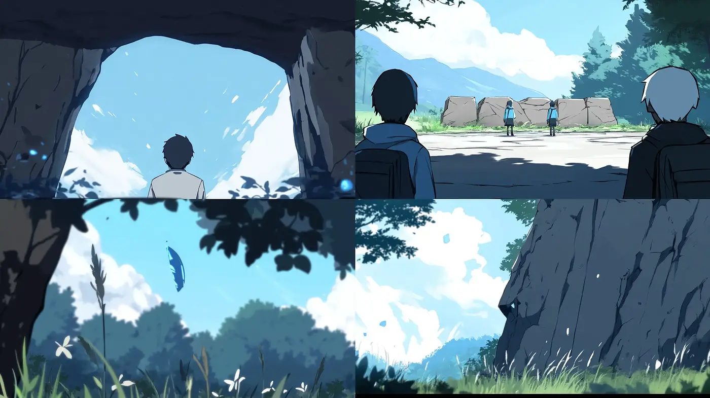 Serenity in Cel-Shaded Vistas: A Homage to Tranquil Anime Landscapes - Midjourney sref style