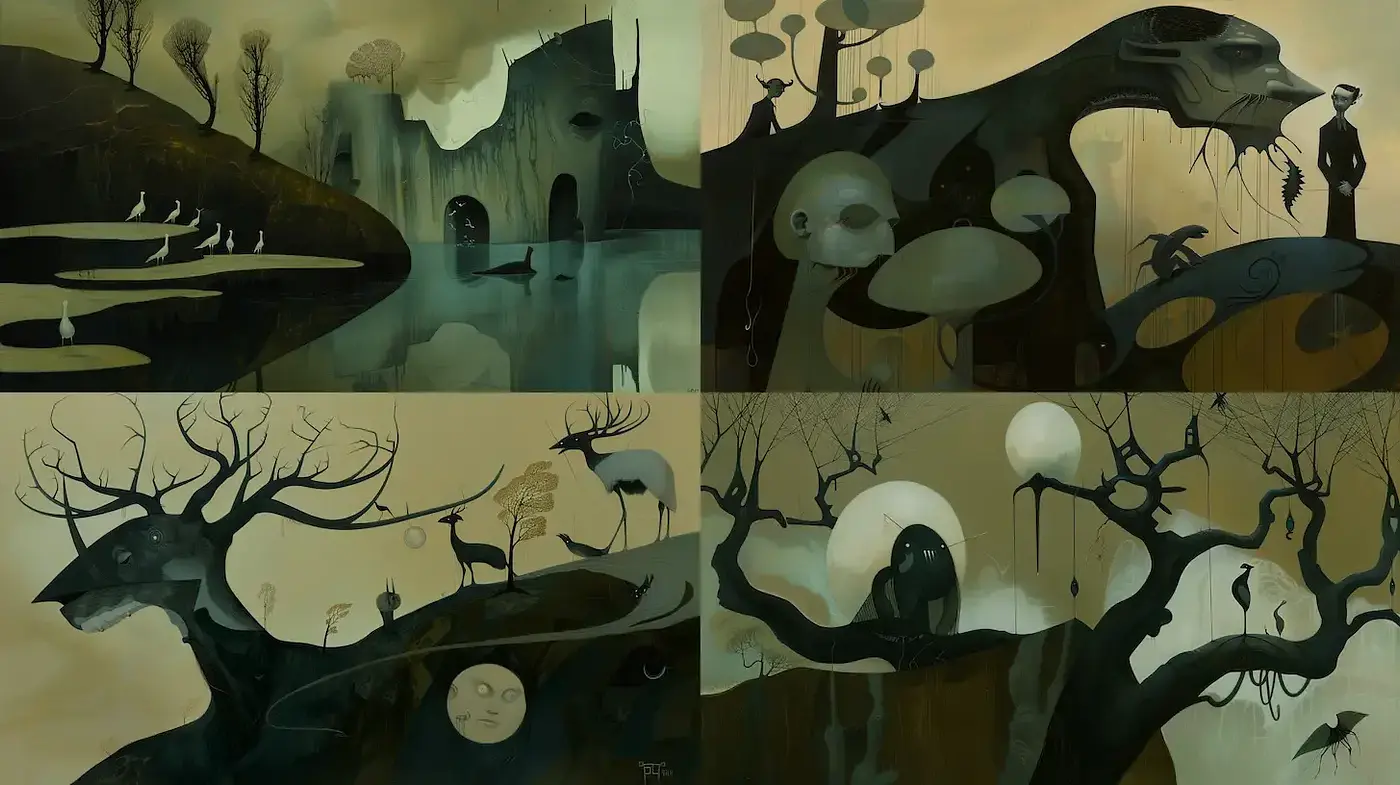 Eerie Whimsicality in Semi-Abstract Sylphlike Forms - Midjourney sref style