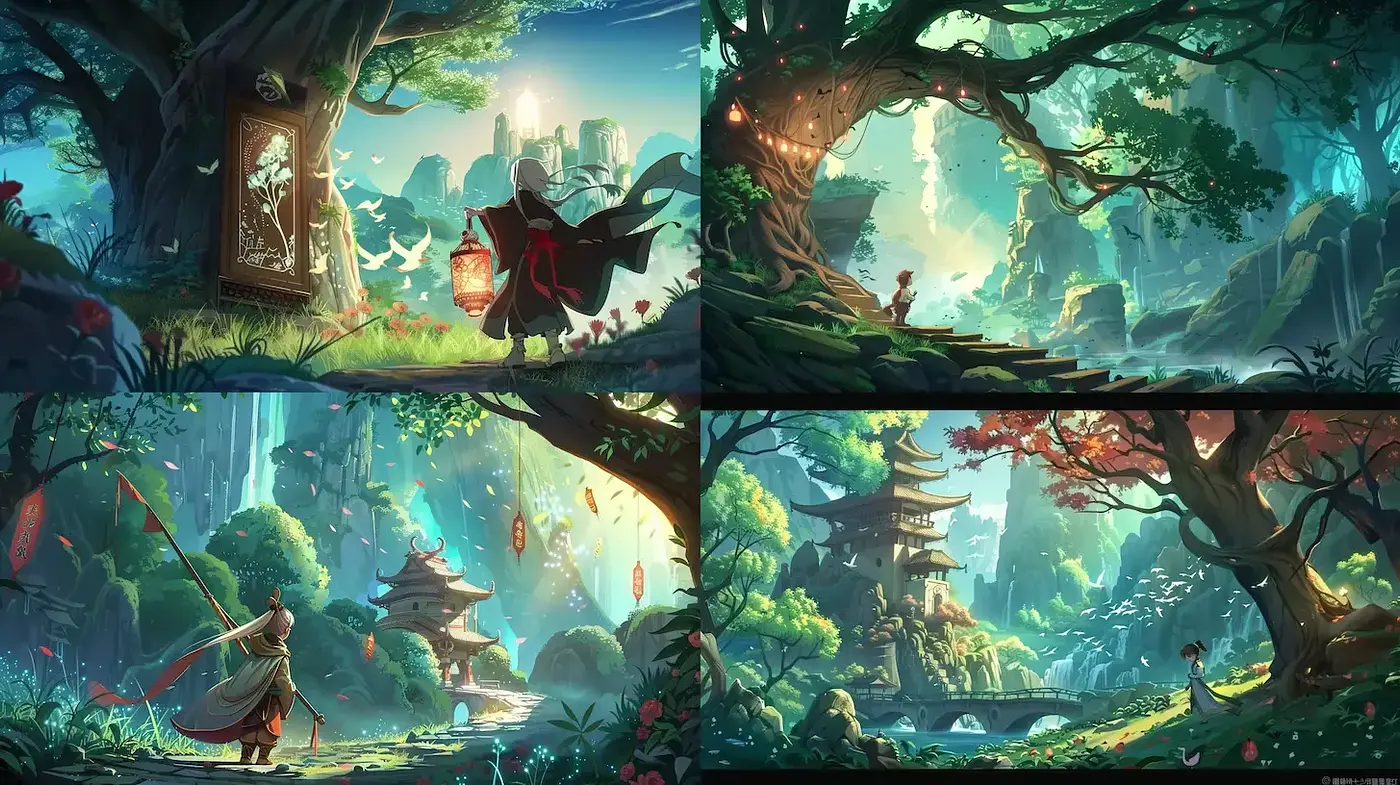 Enchanting Fantasy Landscapes with Whimsical Elements - Midjourney sref style