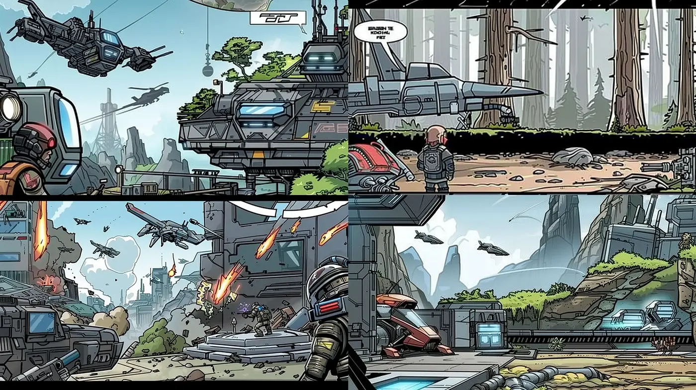 Futuristic Sci-Fi Panoramas with a Vibrant Comic Book Aesthetic - Midjourney sref style