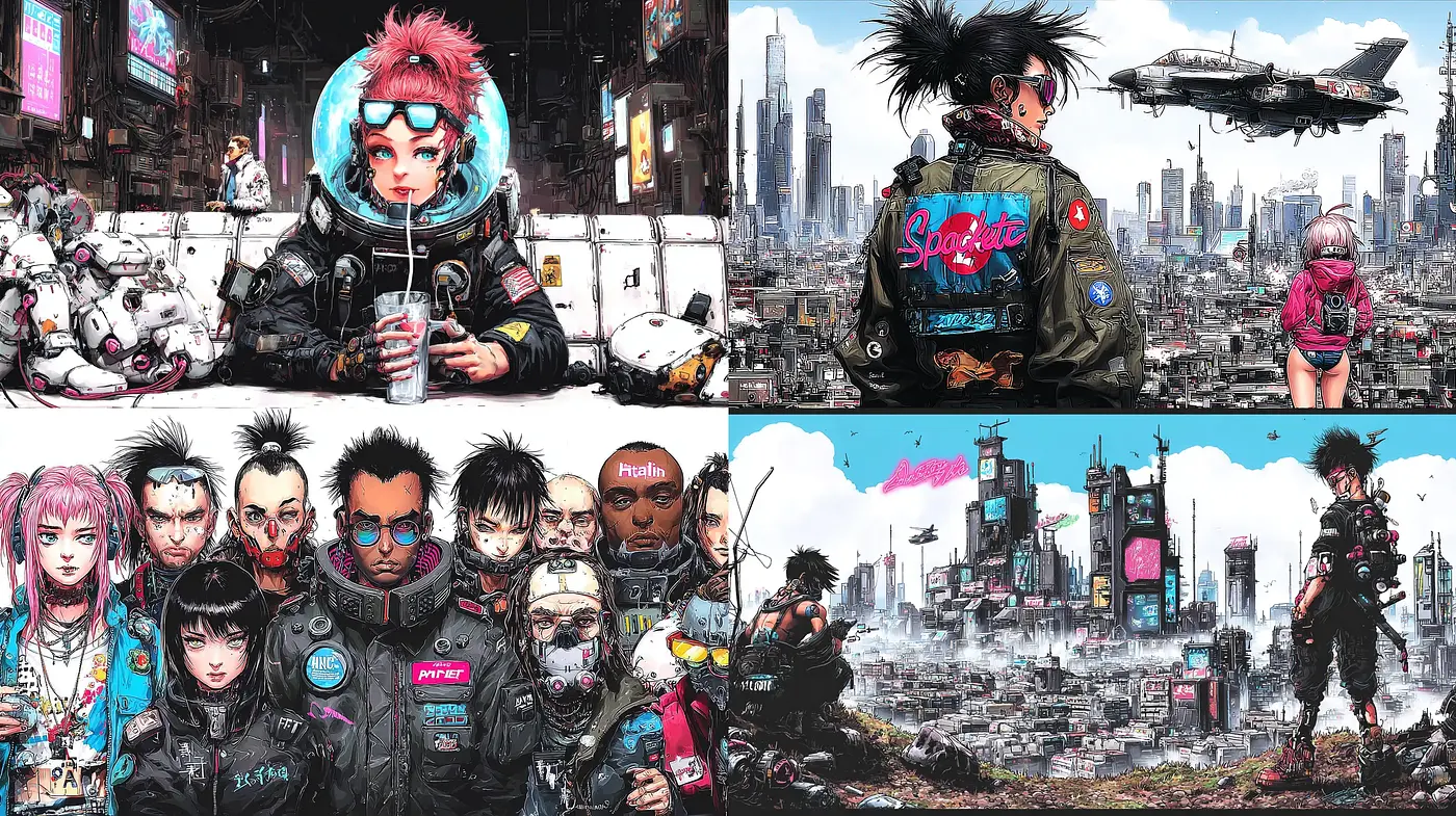 Futuristic Cyberpunk Aesthetic with Mixed Media Elements - Midjourney sref style