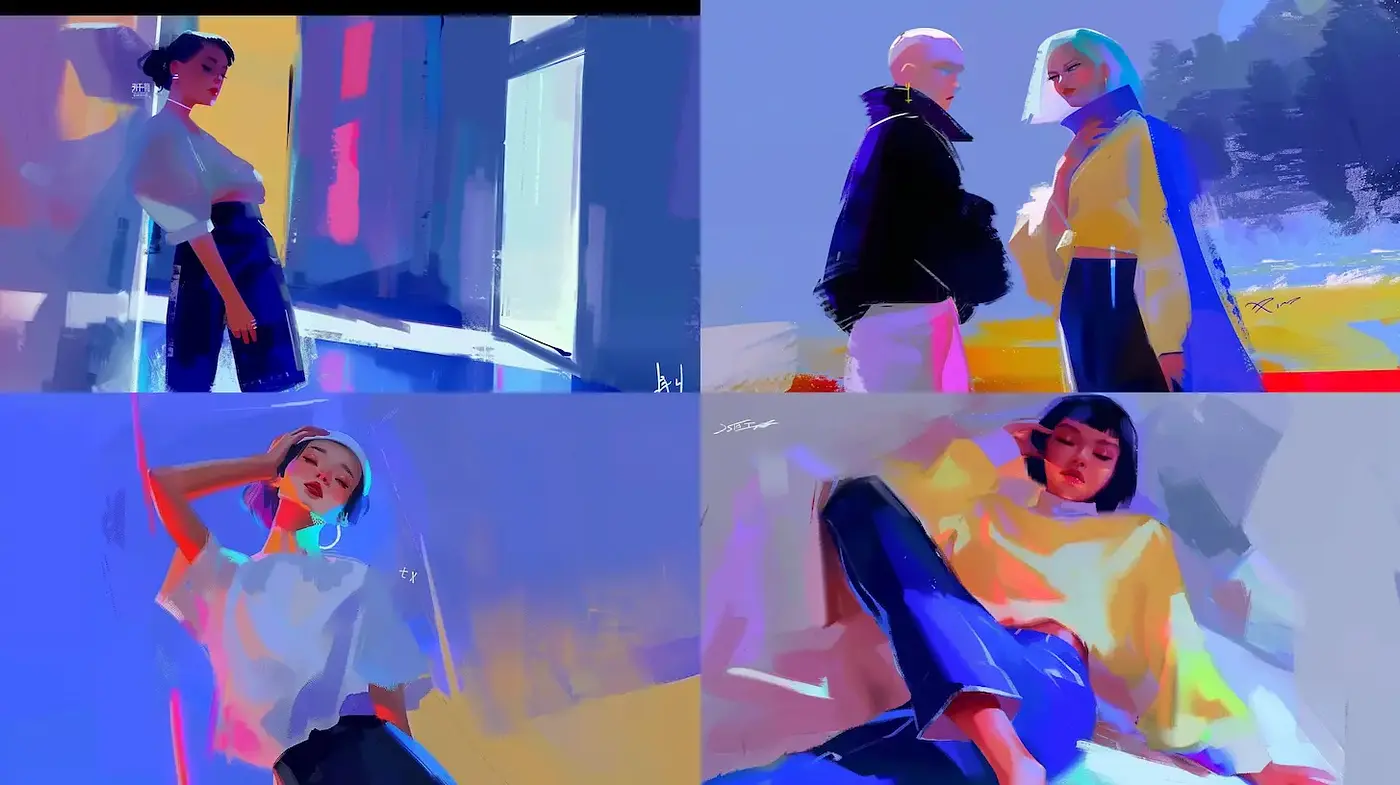Vibrant and modern aesthetic with abstract character portrayals - Midjourney sref style