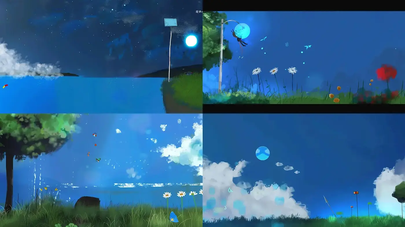 Serene and Dreamlike Landscapes with Consistent Color Themes - Midjourney sref style