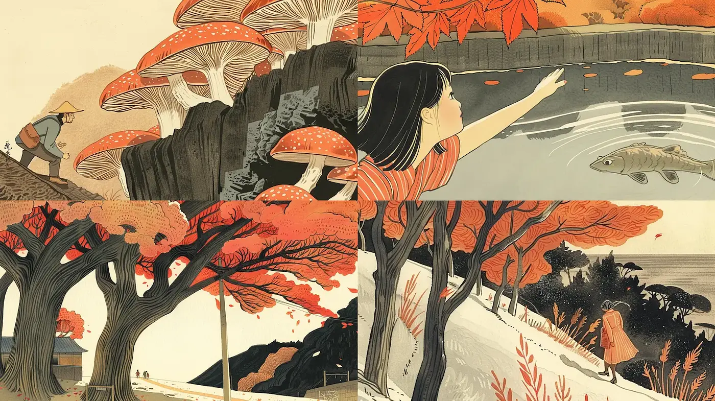 Harmonious blend of traditional and contemporary illustration with a whimsical touch - Midjourney sref style