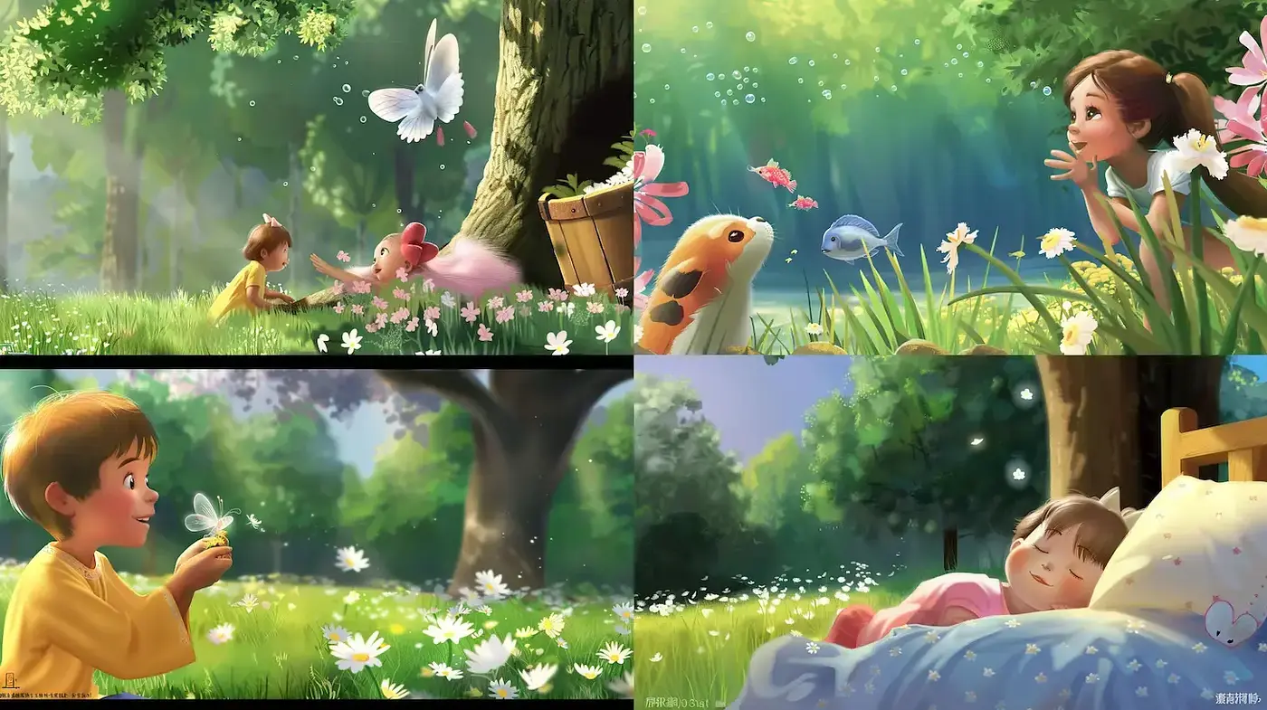 Whimsical Enchantment in Nature Inspired by Children's Illustrations - Midjourney sref style
