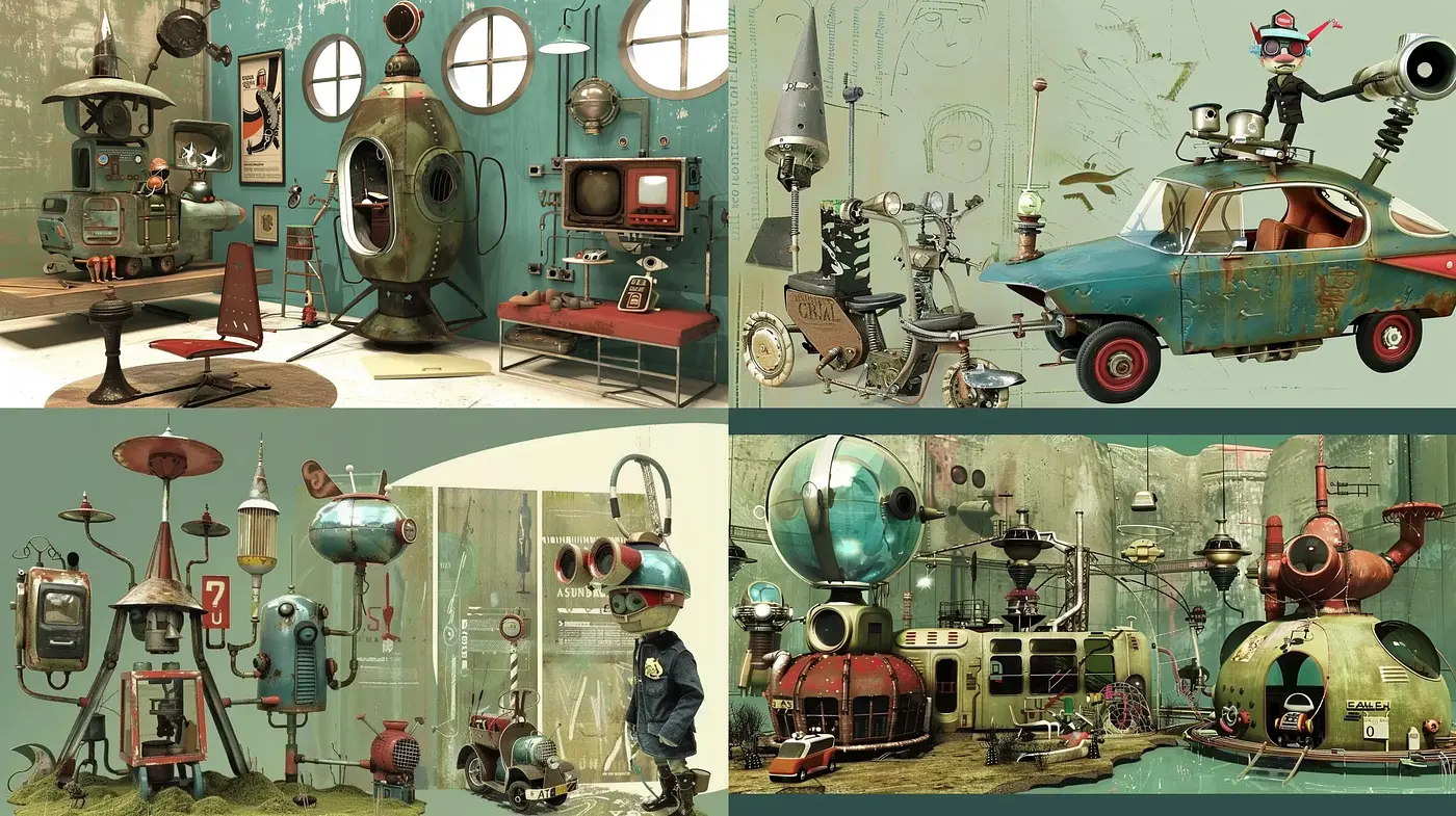 Futuristic Nostalgia in Retro Robotic Theme - Midjourney sref style