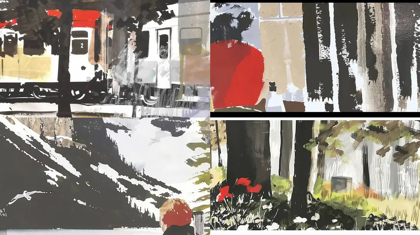 Dynamic and evocative landscape interpretations with a blend of modern and abstract elements - Midjourney sref style