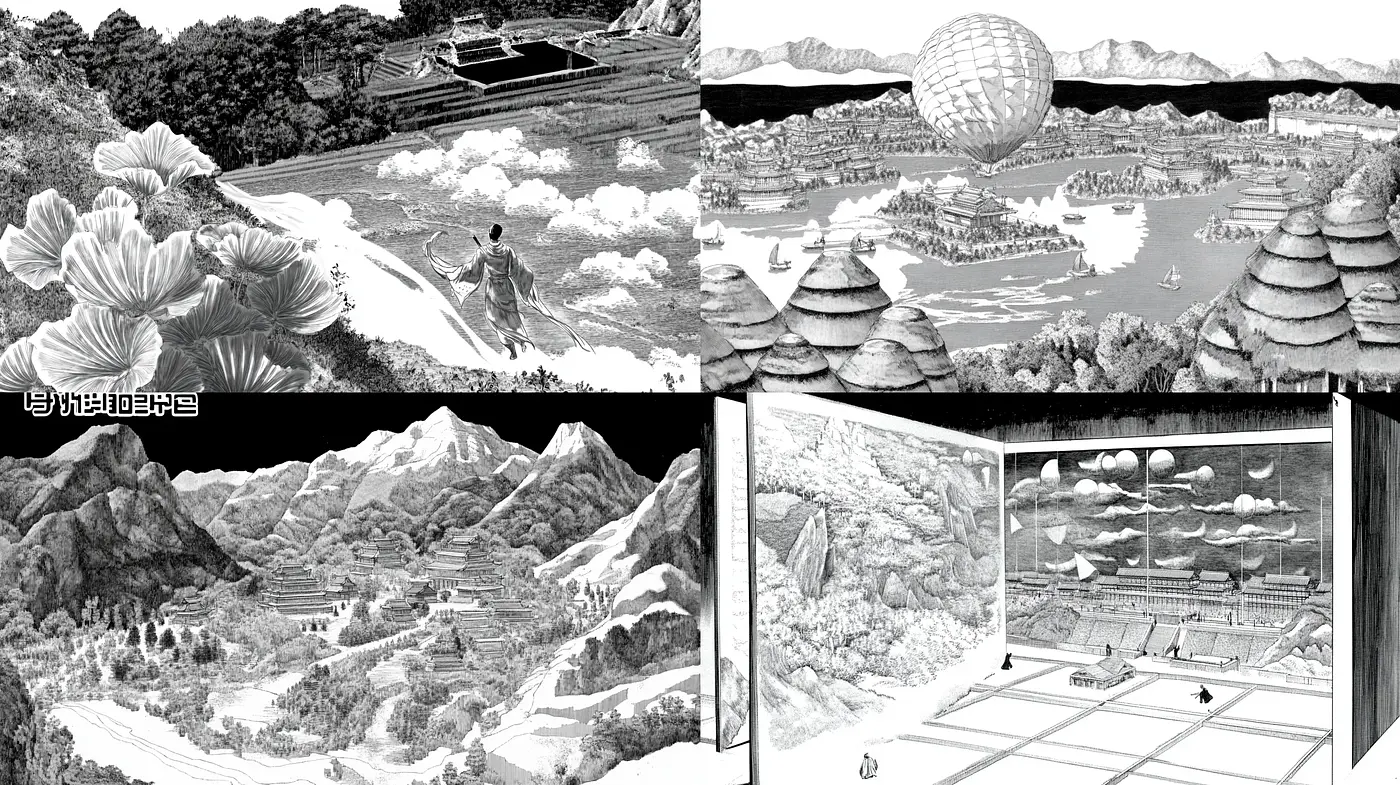 Monochromatic Serenity: A Homage to Traditional East Asian Ink Wash - Midjourney sref style