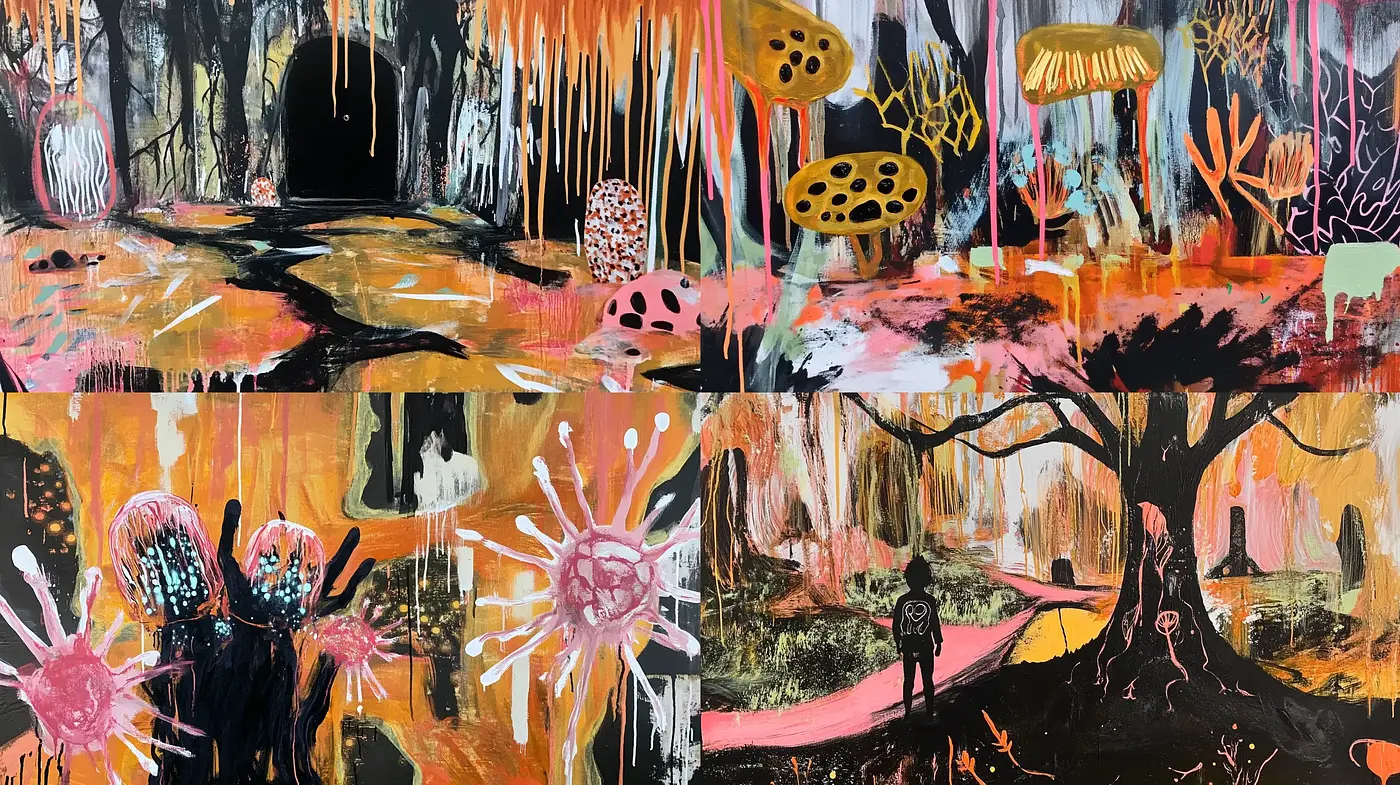 Abstract Expressionist Journey through a Psychedelic Forest - Midjourney sref style