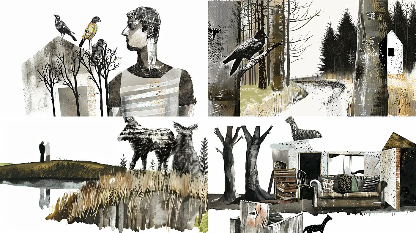 Consistent Elements of Stylized Nature-Inspired Vignettes - Midjourney sref style