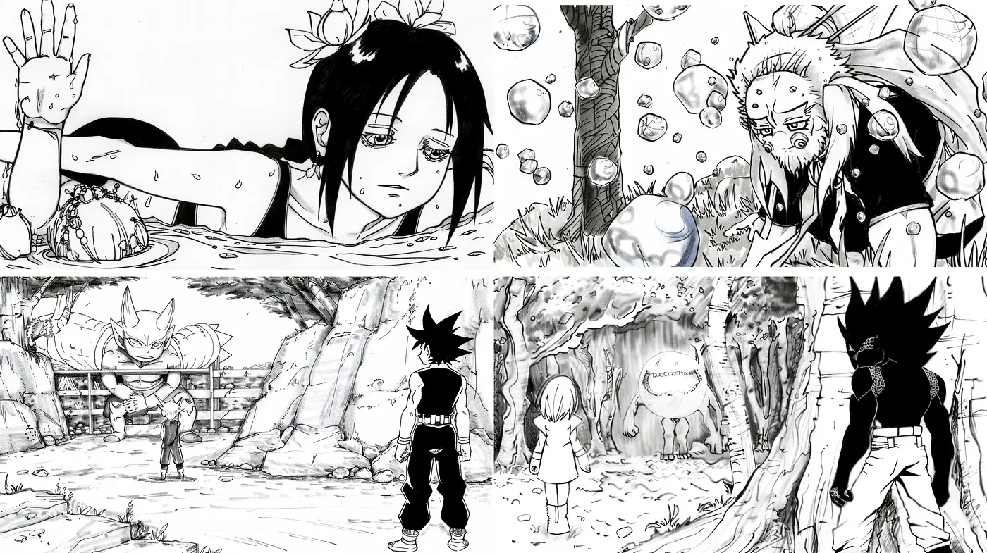 Monochromatic Manga Essence with Dynamic Line Work - Midjourney sref style
