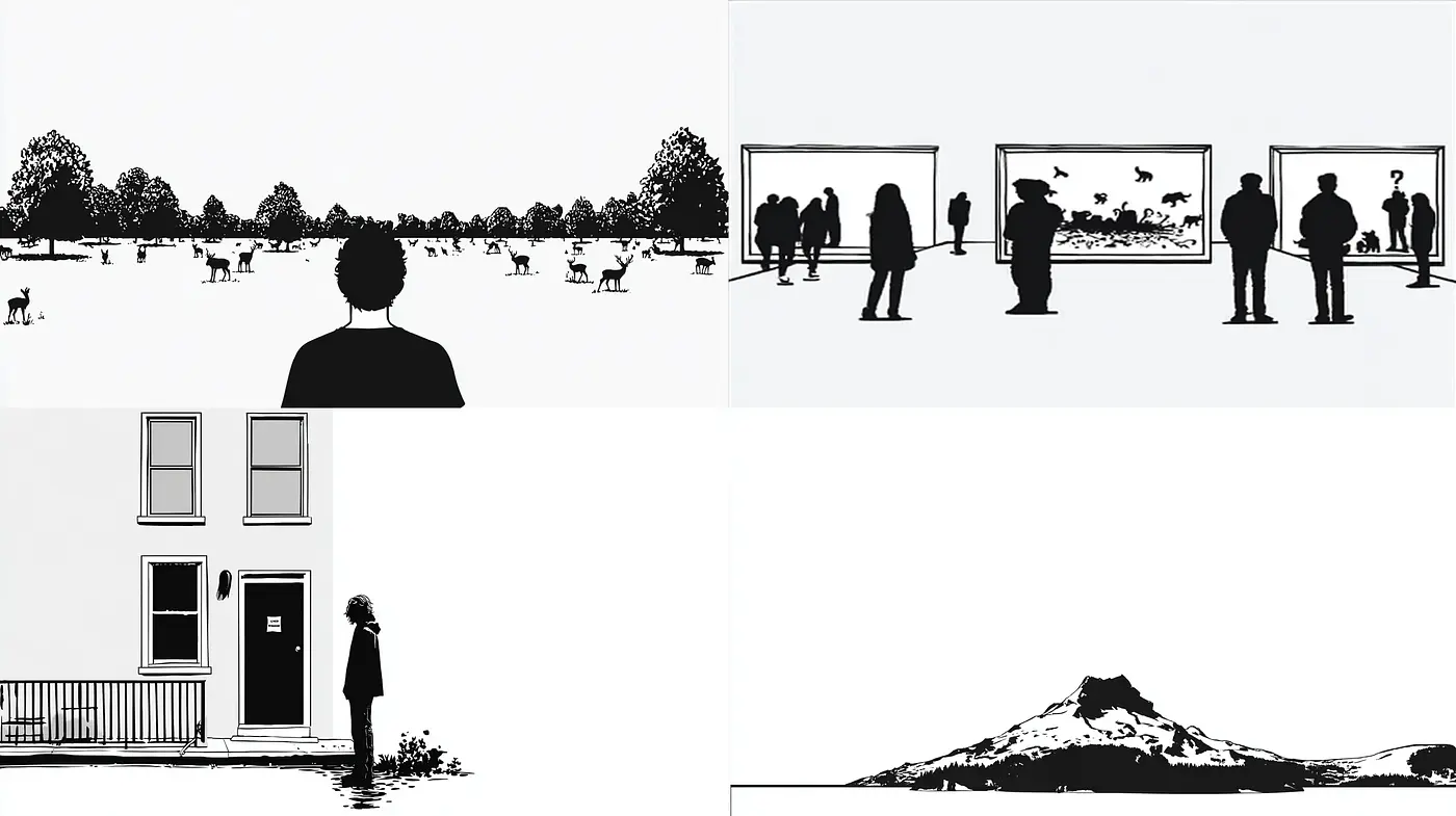 Monochrome Visuals with Minimalistic Elements and Existential Themes - Midjourney sref style