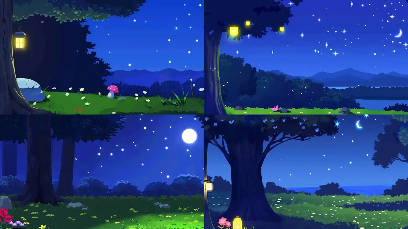Enchanted Nightscapes: A Consistent Dreamlike Serenity - Midjourney sref style