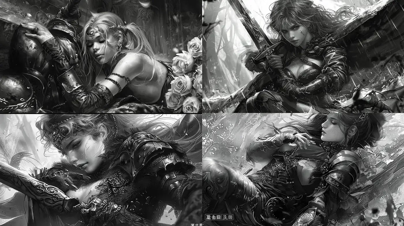 Monochromatic Symphony of Textured Elegance - Midjourney sref style