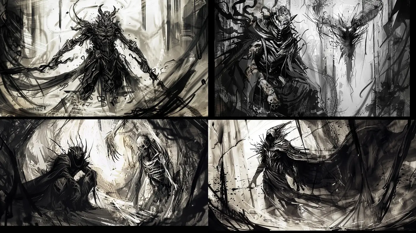 Ethereal Monochromatic Whispers: A Study in Grayscale Dynamics - Midjourney sref style