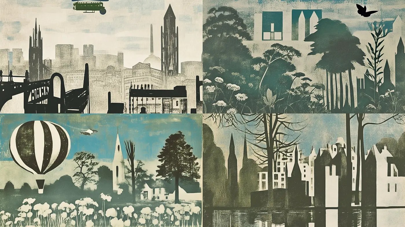 Serene Monochromatic Dreamscape: A Fusion of Vintage Ambiance and Architectural Silhouettes - Midjourney sref style