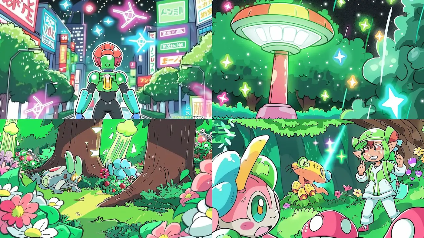 Vibrant Retro Futuristic Cartoon Aesthetic with Whimsical Fantasy Elements - Midjourney sref style