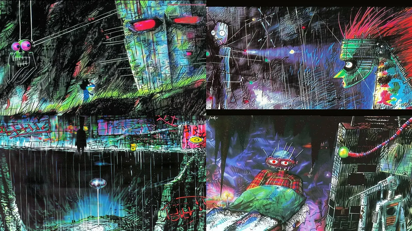 Neon-Noir Cyberscape: A Fusion of Digital Chaos and Urban Sensibilities - Midjourney sref style