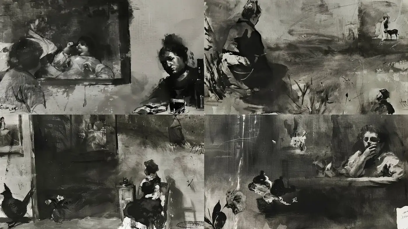 Monochromatic Grit with Emotional Depth and Textural Richness - Midjourney sref style