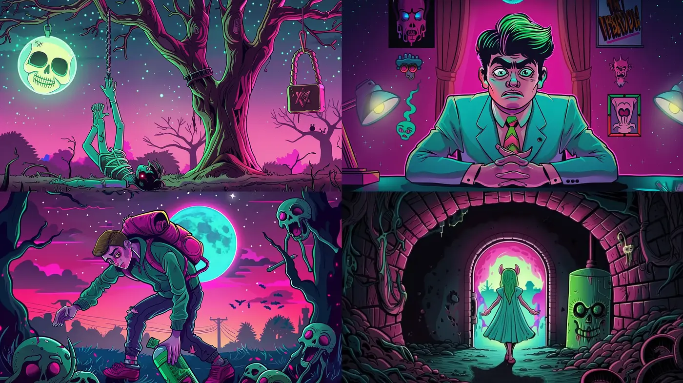 Neon Nocturne: A Vivid Homage to Retro Comic Book and Pop Art Styles - Midjourney sref style